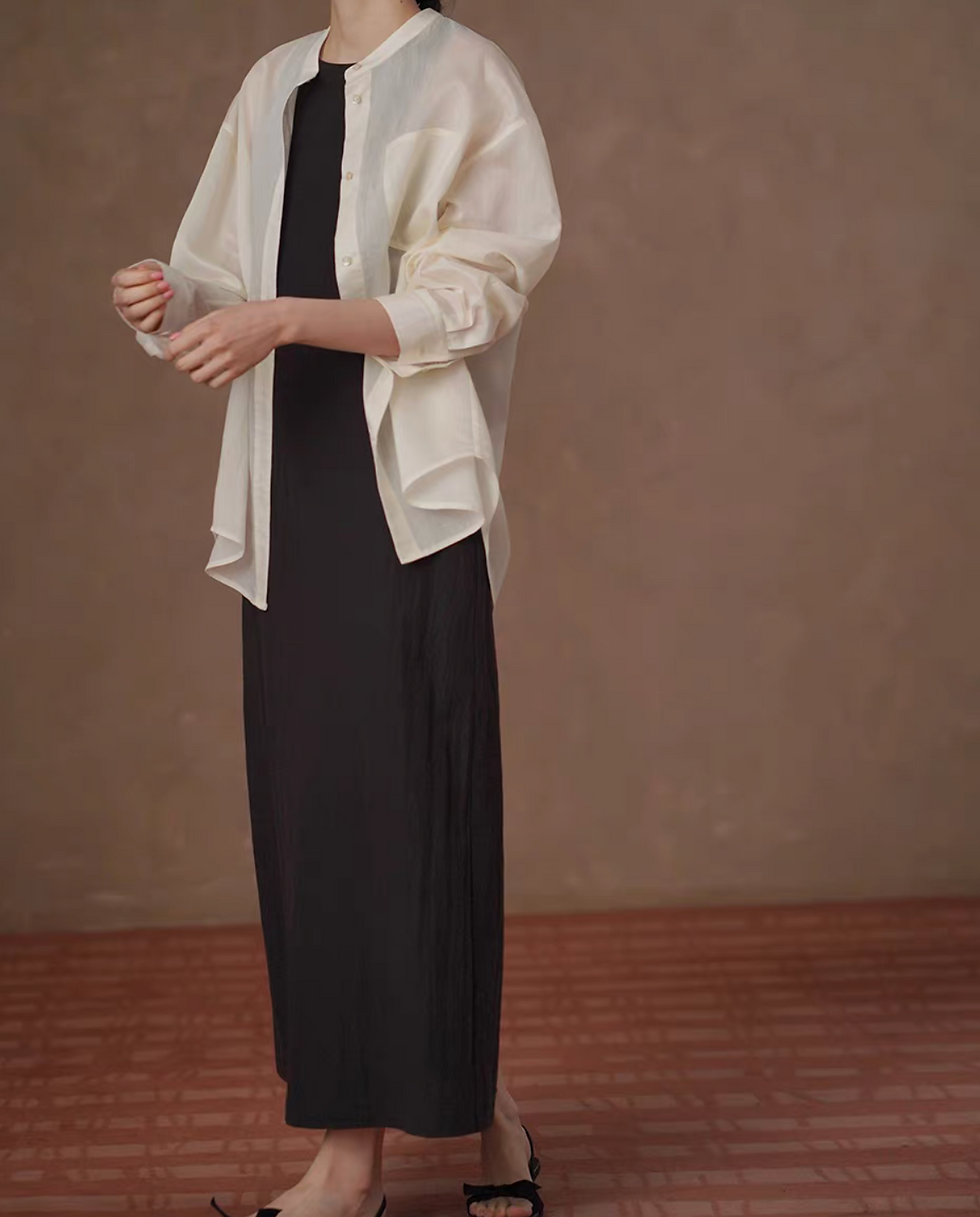 Thumbnail: Lyocell cotton rayon halter black contour back zipped sleeveless dress