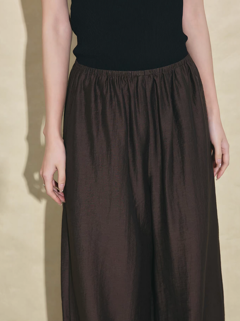 Mocha brown elasticated straight leg lyocell rayon pants 4