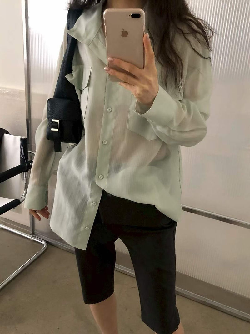 Sheer mid length tencel two way shirt / blouse 12