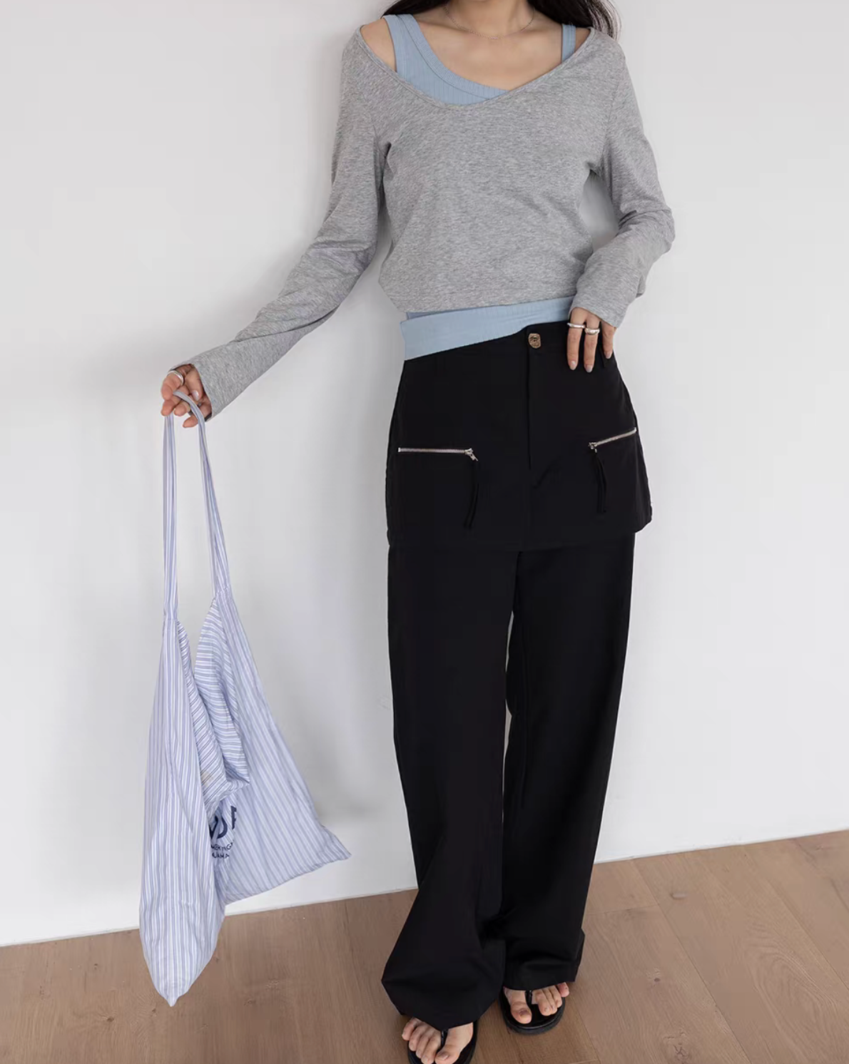 Layered zipper high waisted cotton skirt pants