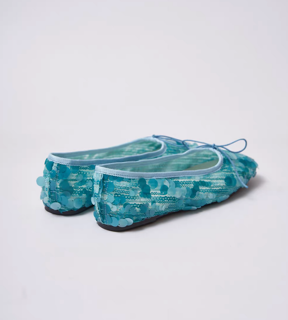 Thumbnail: Made in Japan lake blue docking sequins drape watercolor patterned ribbon flats