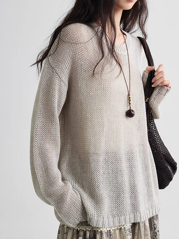 Merino wool rayon sora beige knitted top