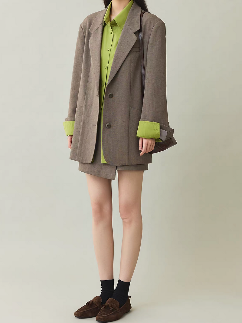 Mocha khaki cotton Japan linen mid length blazer with details 7