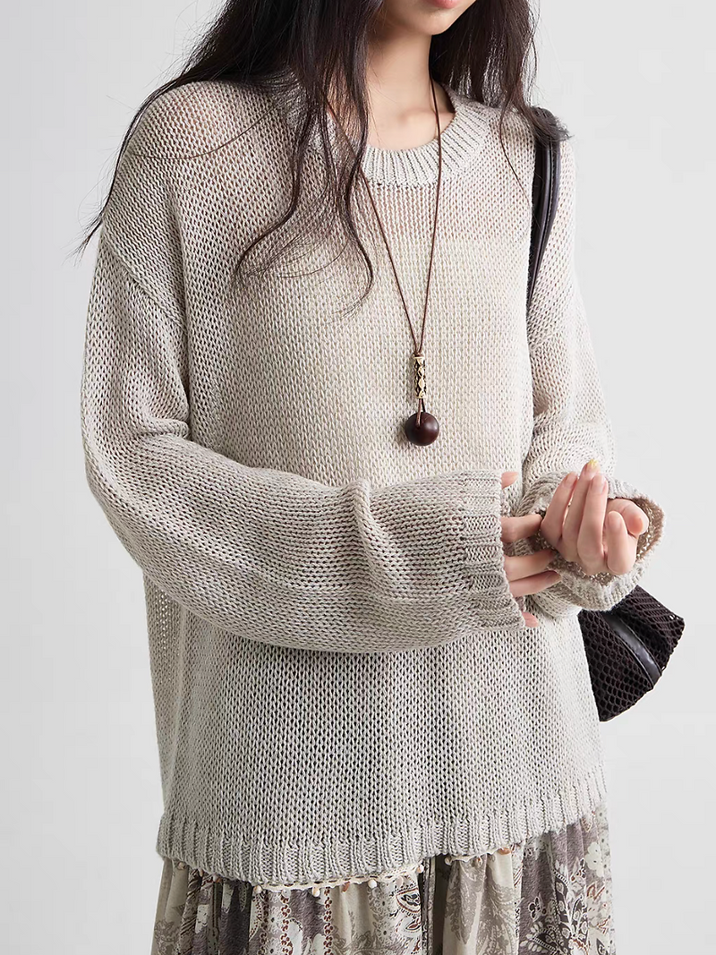 Merino wool rayon sora beige knitted top 2