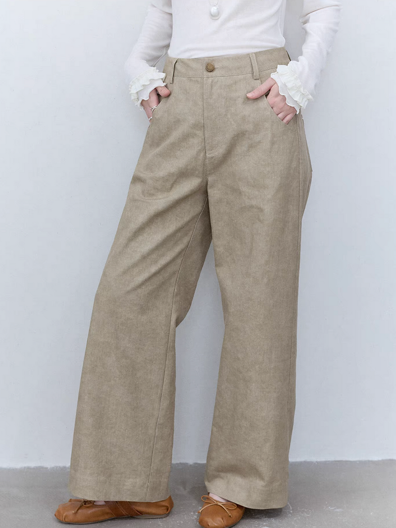 Khaki beige high waisted cotton pants 5