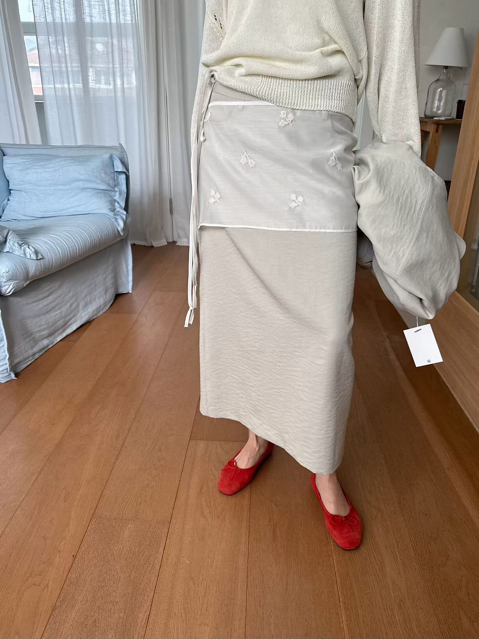 Thumbnail: High waisted cotton rayon belted side tag skirt