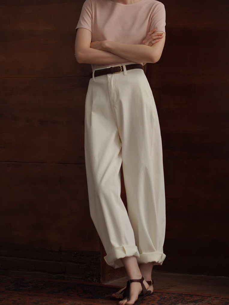 High waisted ivory cotton denim straight pants 3
