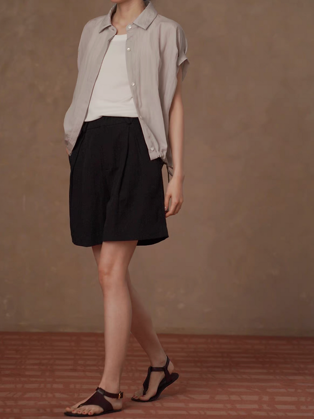 Lyocell rayon sora beige elastic rim drawstring flutter sleeves shirt 6