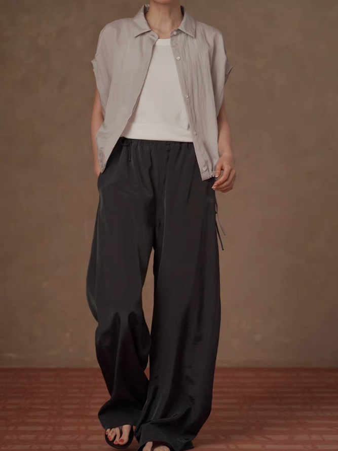 Lyocell rayon sora beige elastic rim drawstring flutter sleeves shirt 4
