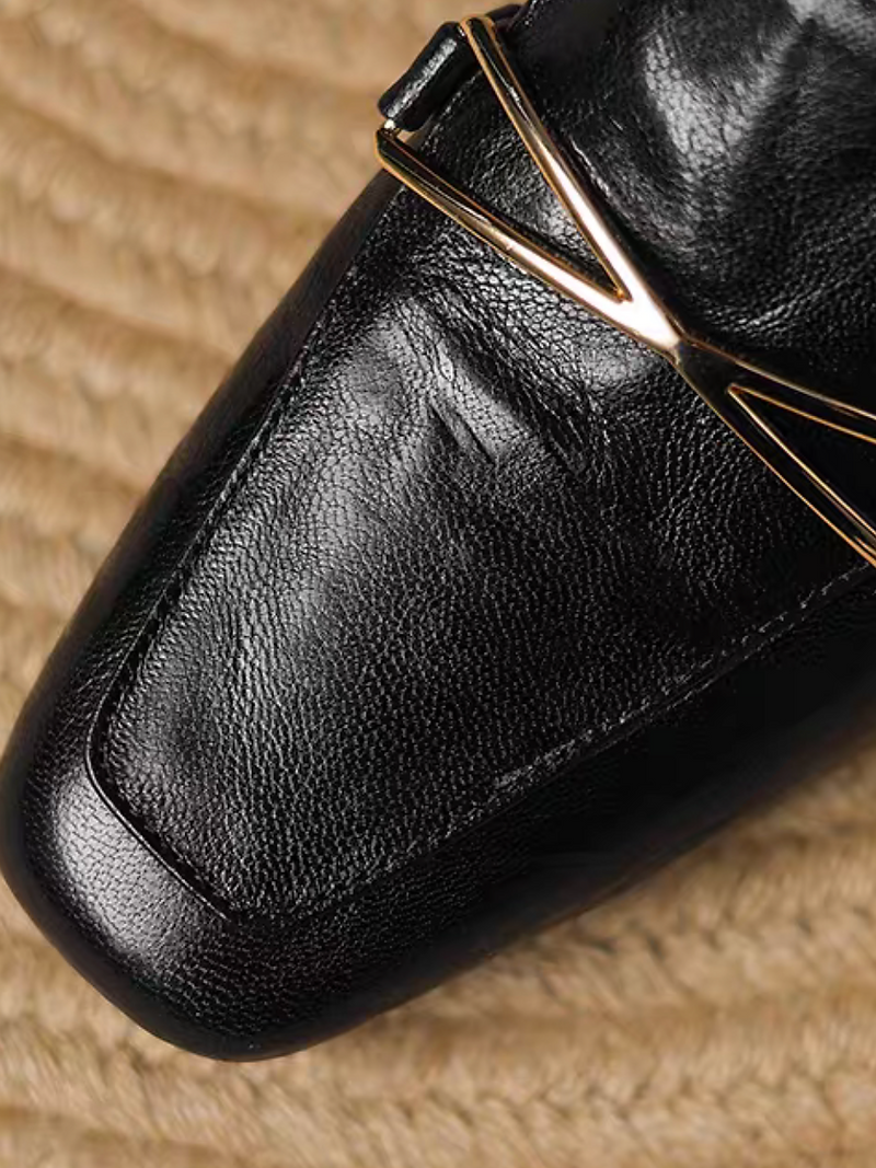 Lambskin metal deco low heel loafers 13