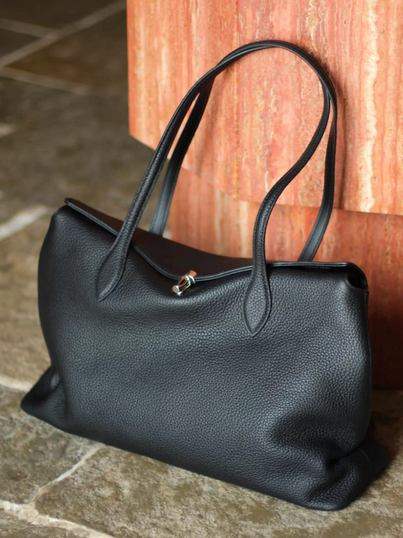 Grain embossed calf leather magnetic flap buckle shoulder totebag 5