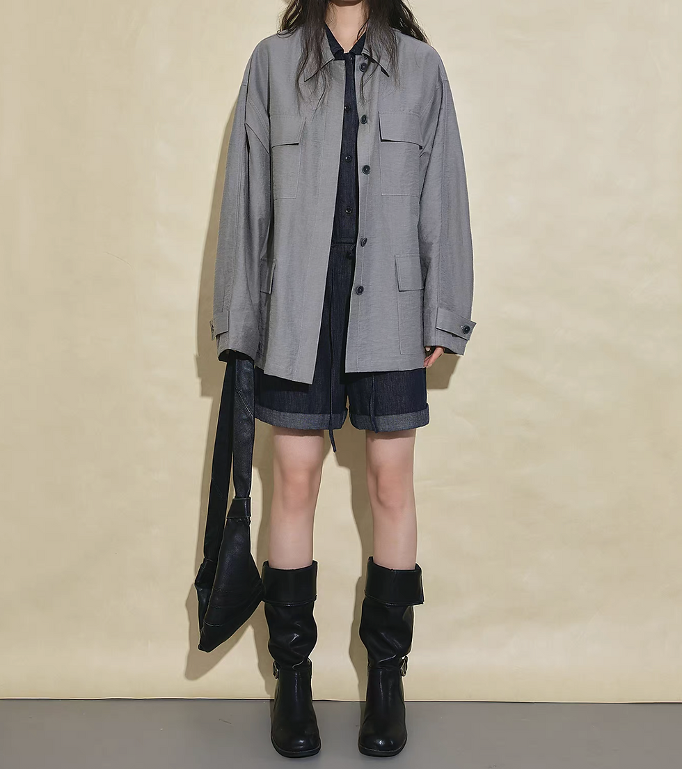 Thumbnail: Silver grey lyocell mid length shirt / jacket