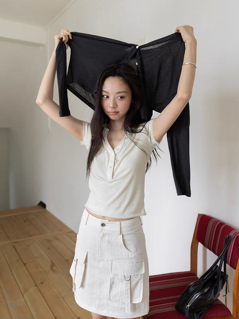 High waisted cotton tencel cargo skirt 11