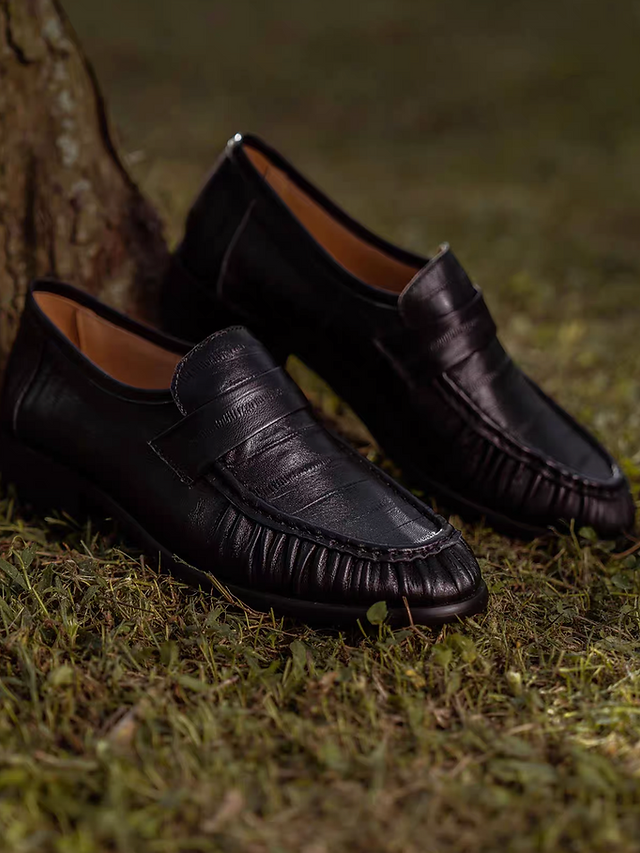 Made in Italy embossed Italian calf leather penny saver loafers 2