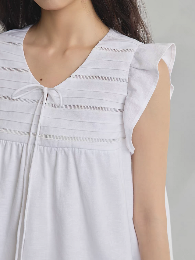 Flutter sleeves drawstring pleated cotton vest 6