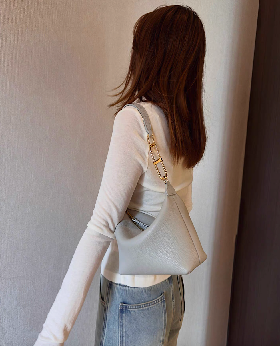 Thumbnail: Ice blue toga embossed calf leather 3 way interloop handle + crossbody drape bag