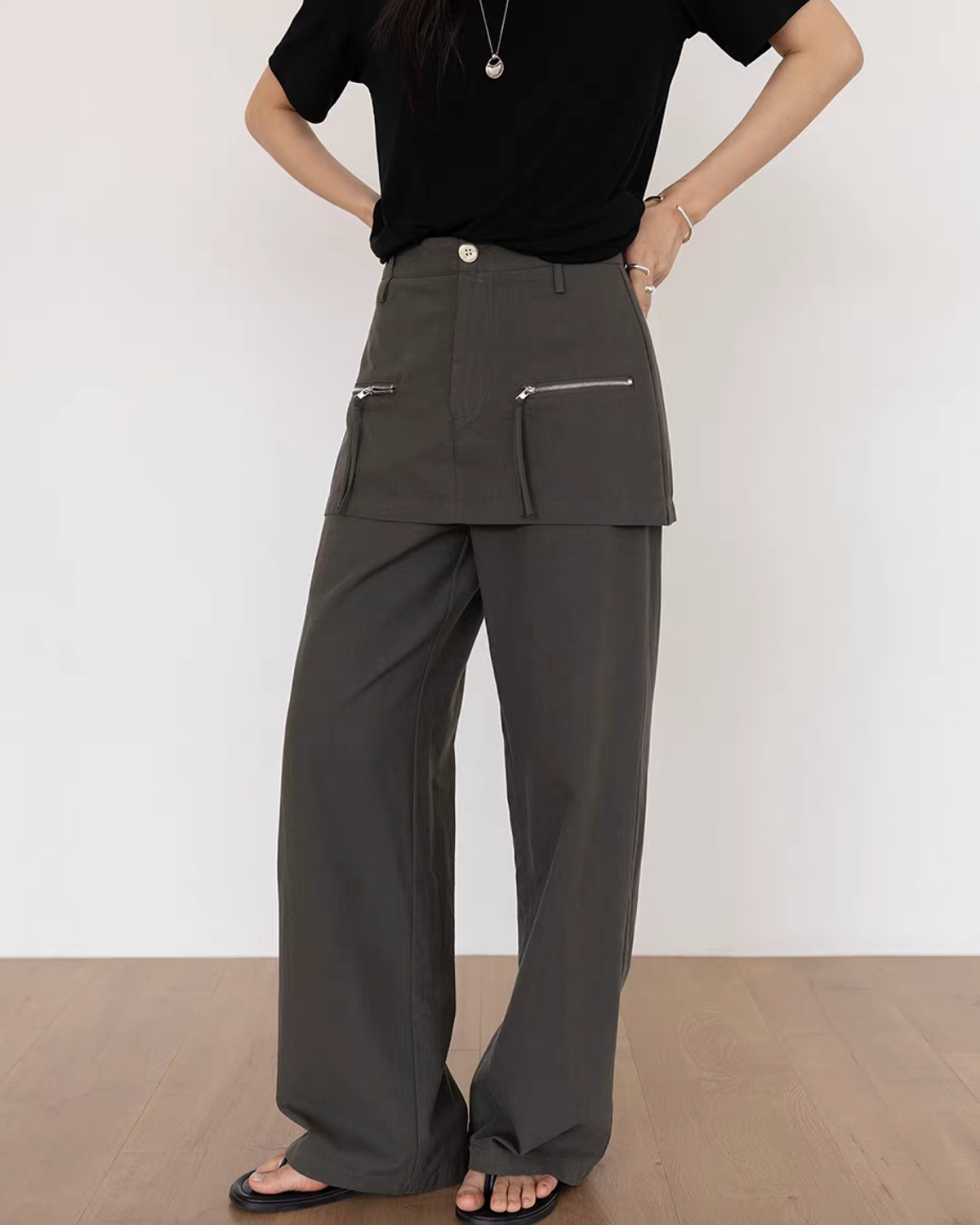 Layered zipper high waisted cotton skirt pants