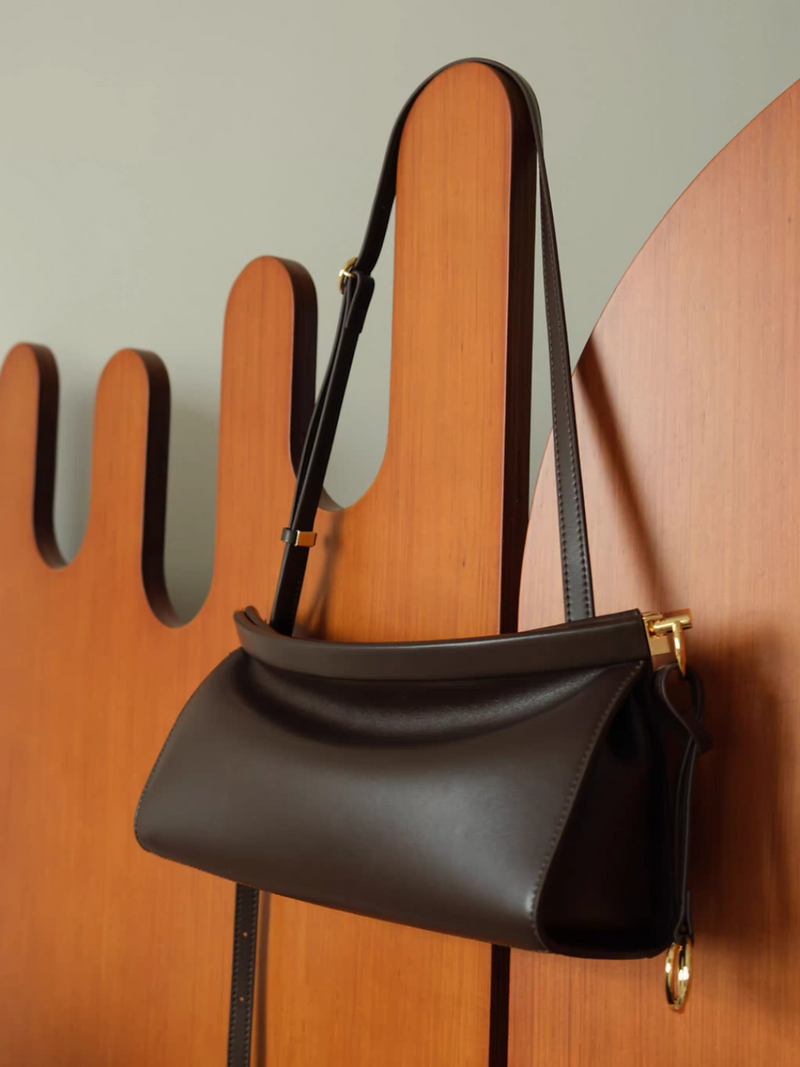 Calf leather metal ware shoulder + crossbody baguette bag 1