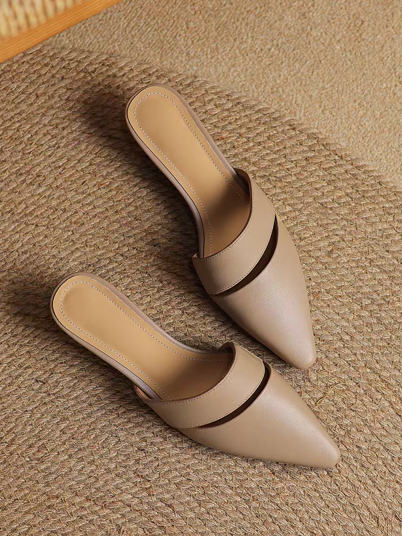 Lambskin diagonal crochet strap pointy low heel slip ons 4