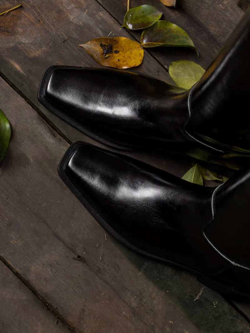 Made in Italy Italian calf leather black biker boots 4