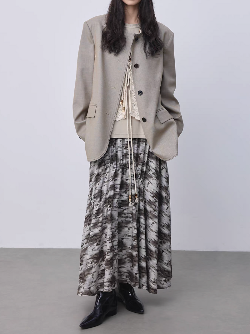 Elasticated water color patterned asymmetric ruffle tencel cotton skirt 2