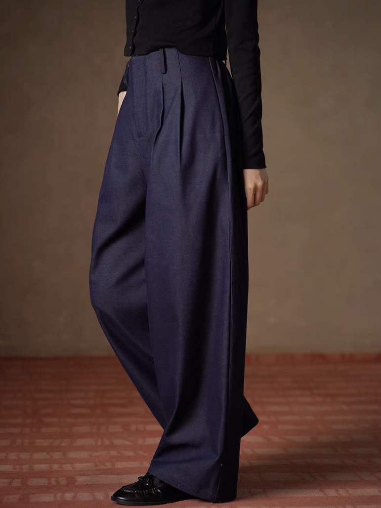 High waisted back elasticated tencel denim pleated straight pants 3