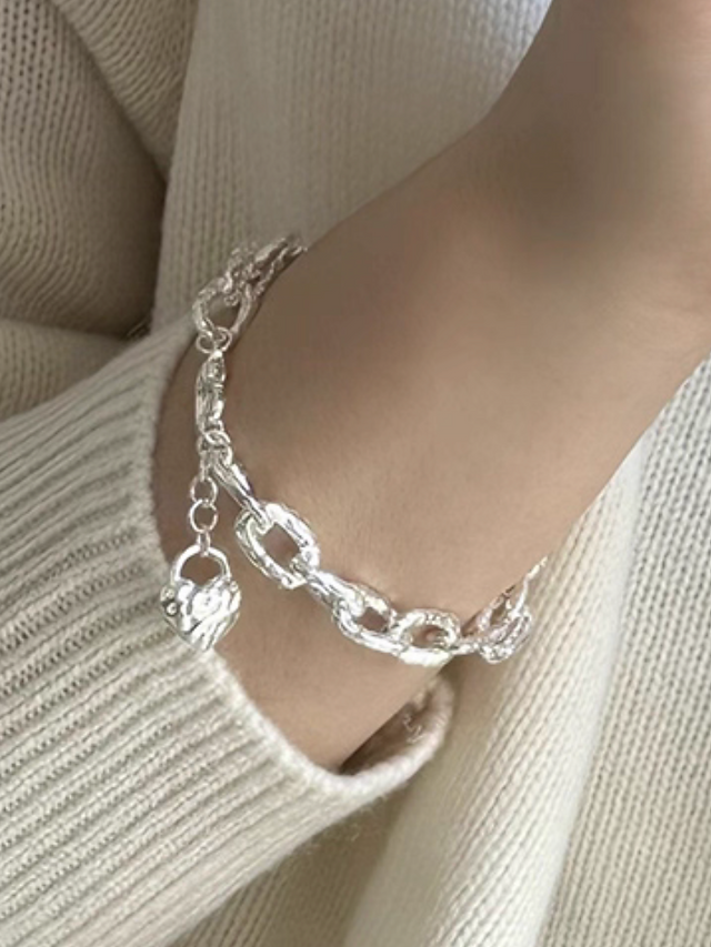 Engraved heart & loops 925 silver bracelet 6