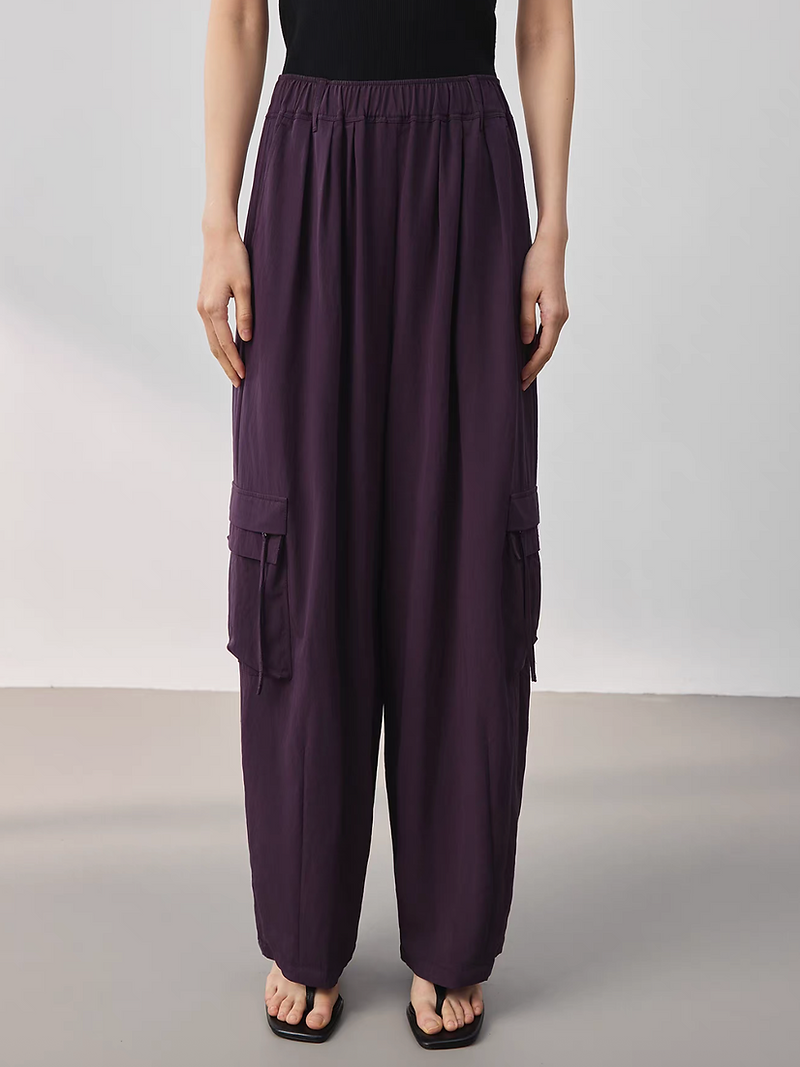 Elasticated waistband zipper cargo taper cotton tencel pants 6