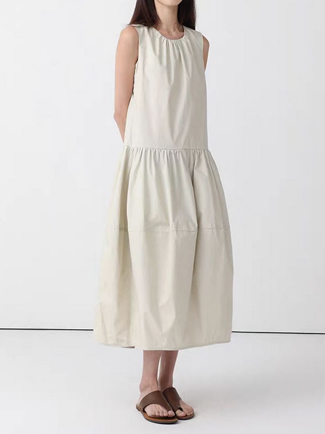 Pure cotton back zipped puff maxi sleeveless dress 11