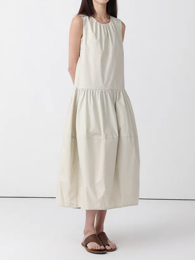 Pure cotton back zipped puff maxi sleeveless dress 11