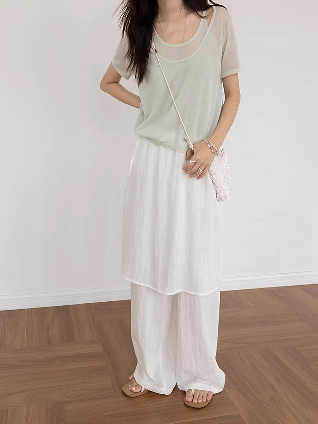 Modal poly cotton drawstring elasticated skirt pants 7