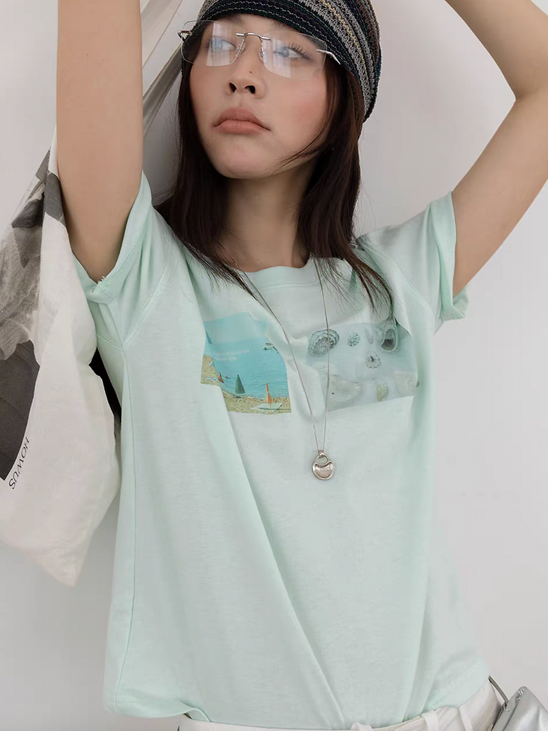 Digital print summer vibe pure cotton crewneck tee 8