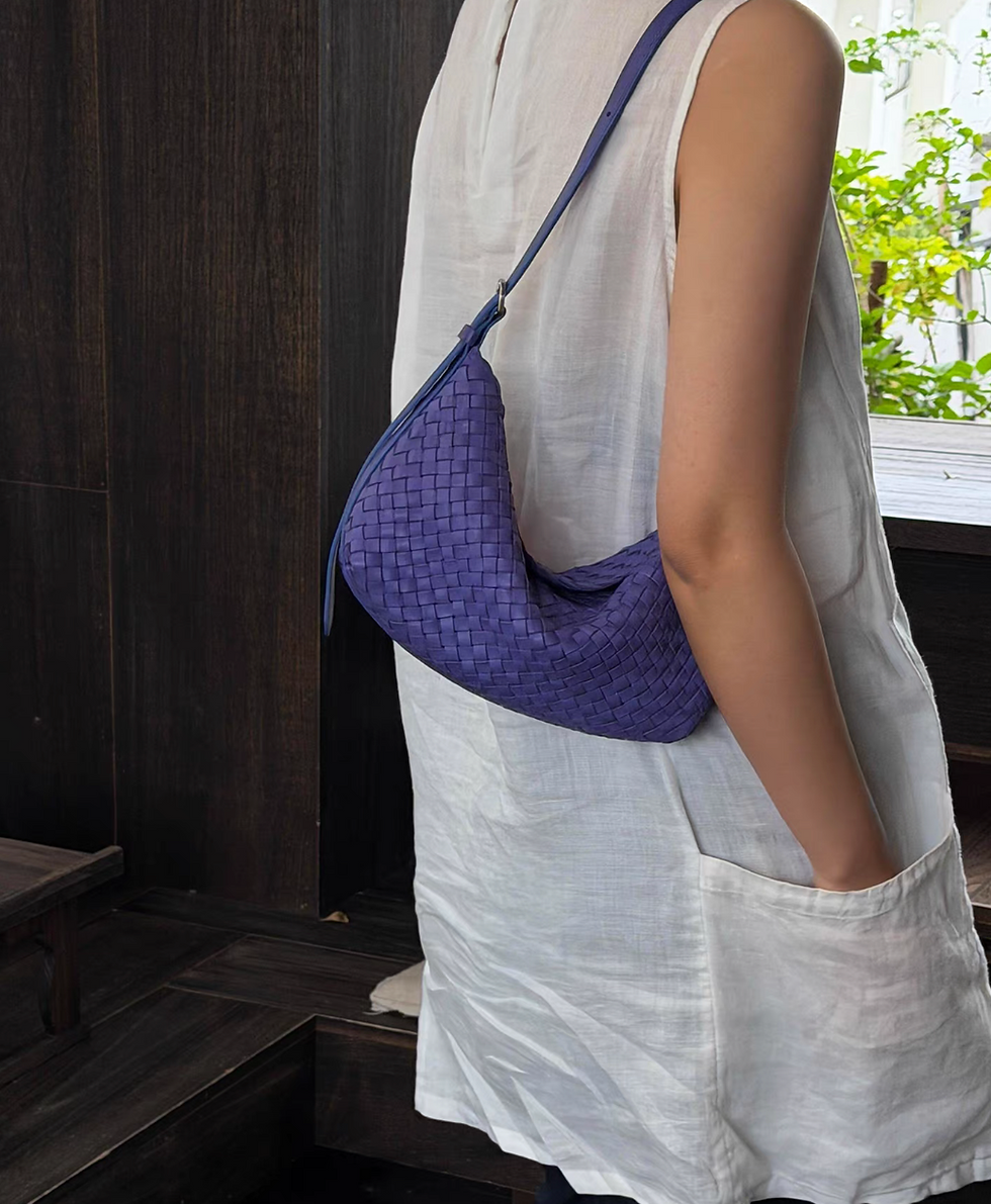 Thumbnail: Woven calf leather flap dumpling shoulder +crossbody bag