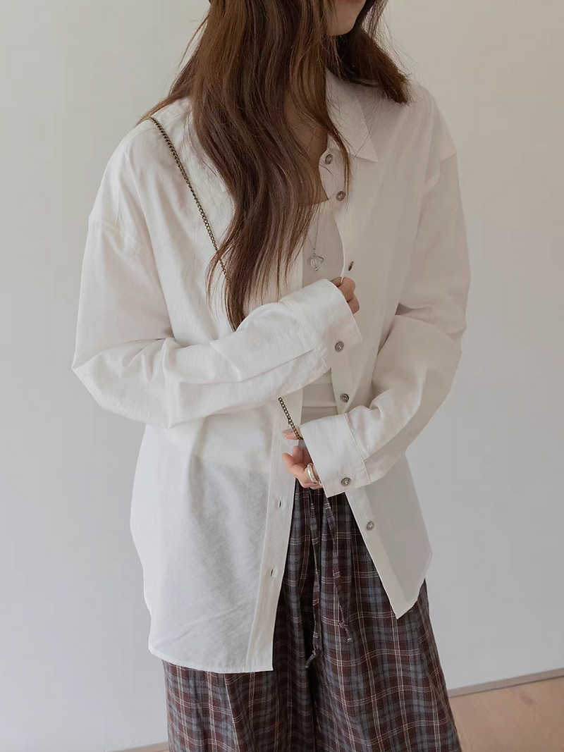 Back embroidered shell buttoned mid length cotton shirt 12