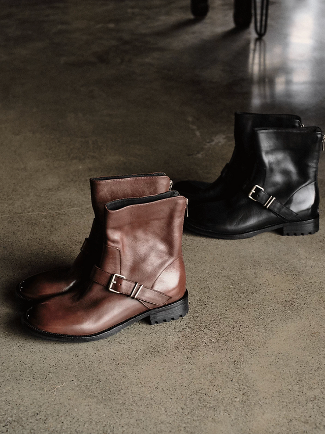 Made in Italy Italian calf leather back zipped side buckle strap boots 5