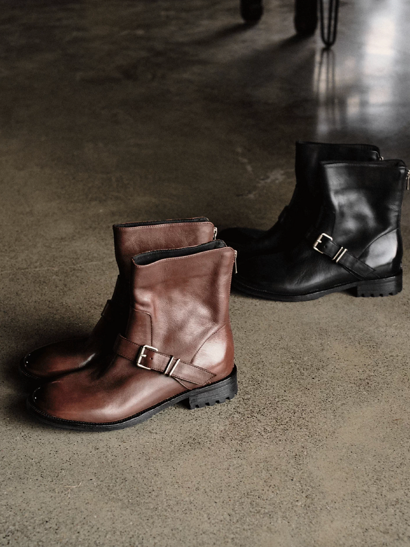 Made in Italy Italian calf leather back zipped side buckle strap boots 5