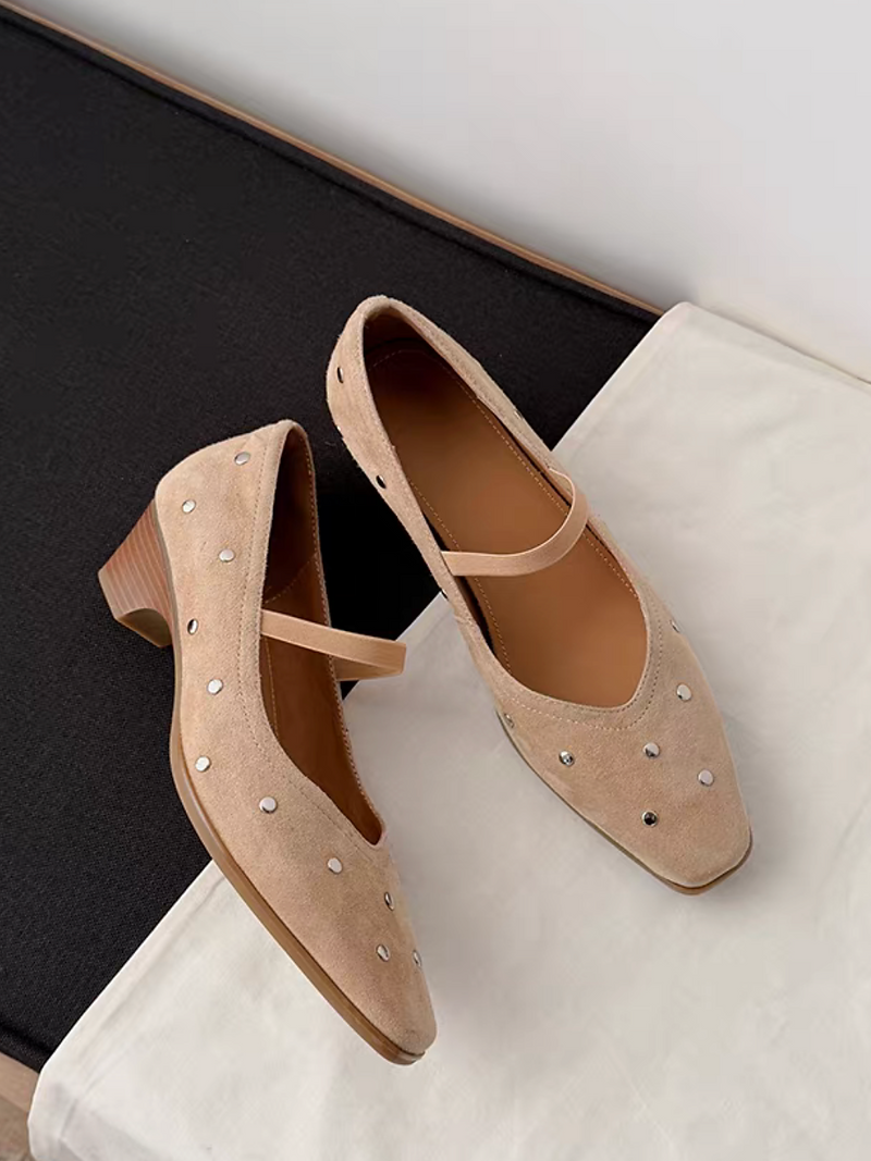Studded suede lambskin low heel Mary Janes 9
