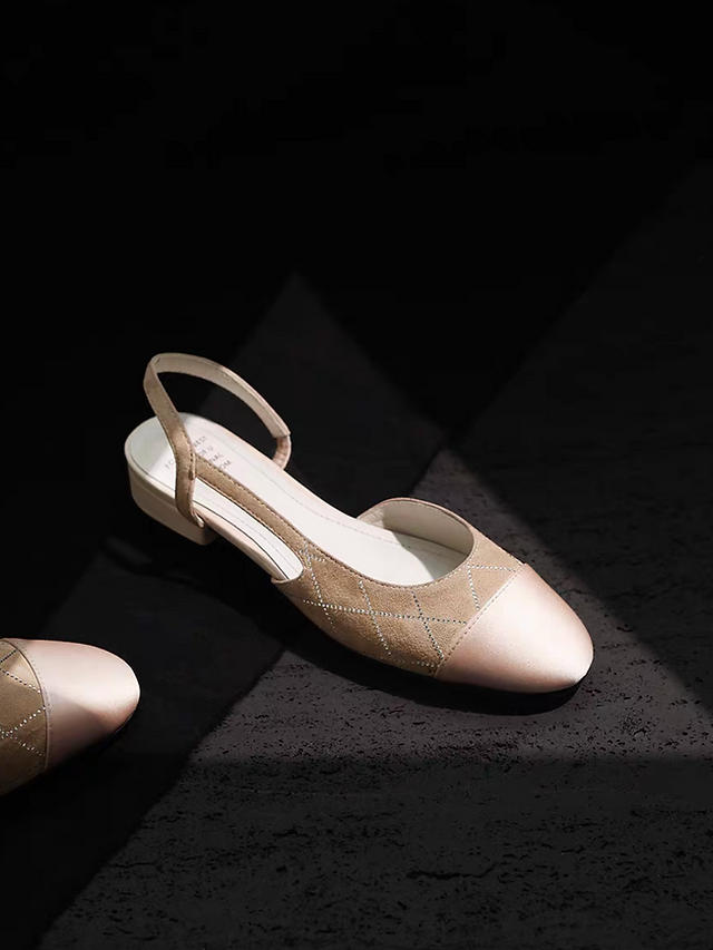 Suede lambskin satin sling back docking flats 9