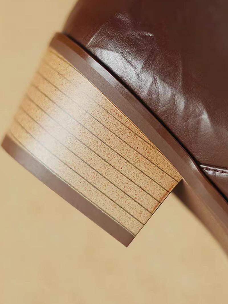 Embossed lambskin square toe wood heel loafers 15