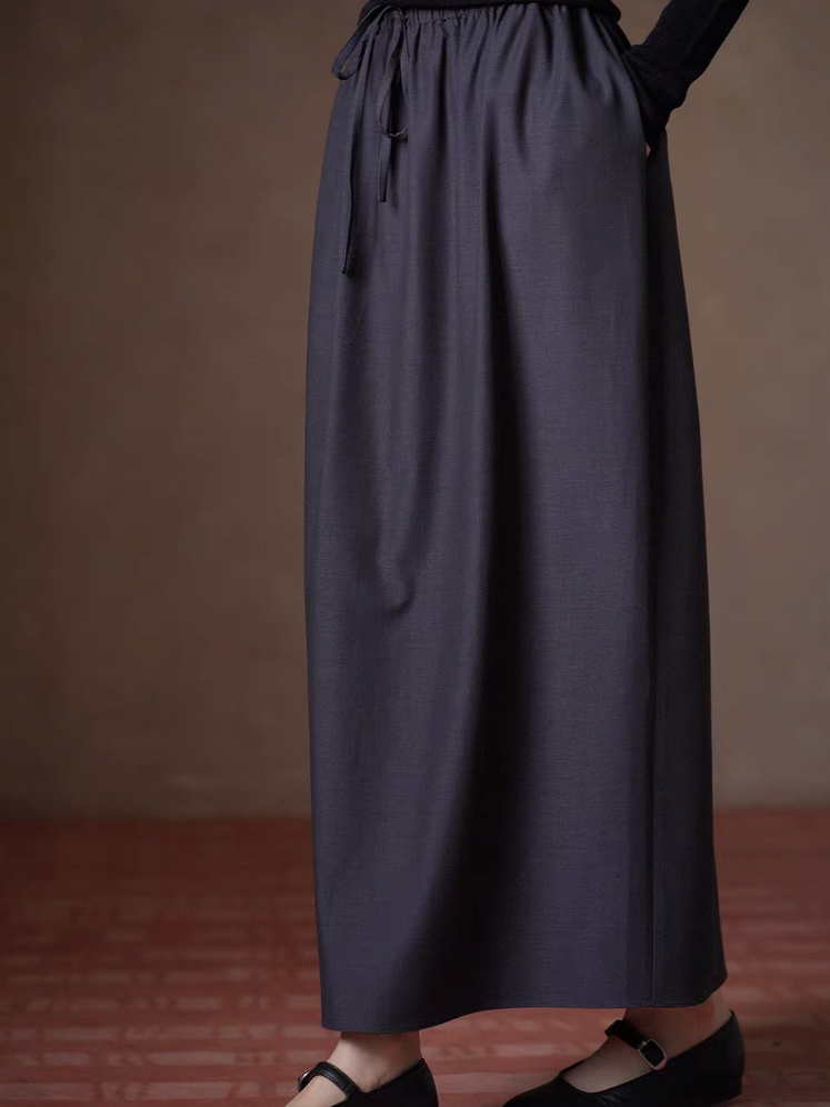 Charcoal dark blue cotton poly rayon elasticated long skirt 2