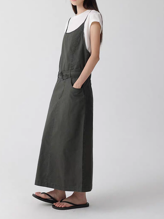 Belted pure cotton side pockets slipdress 9