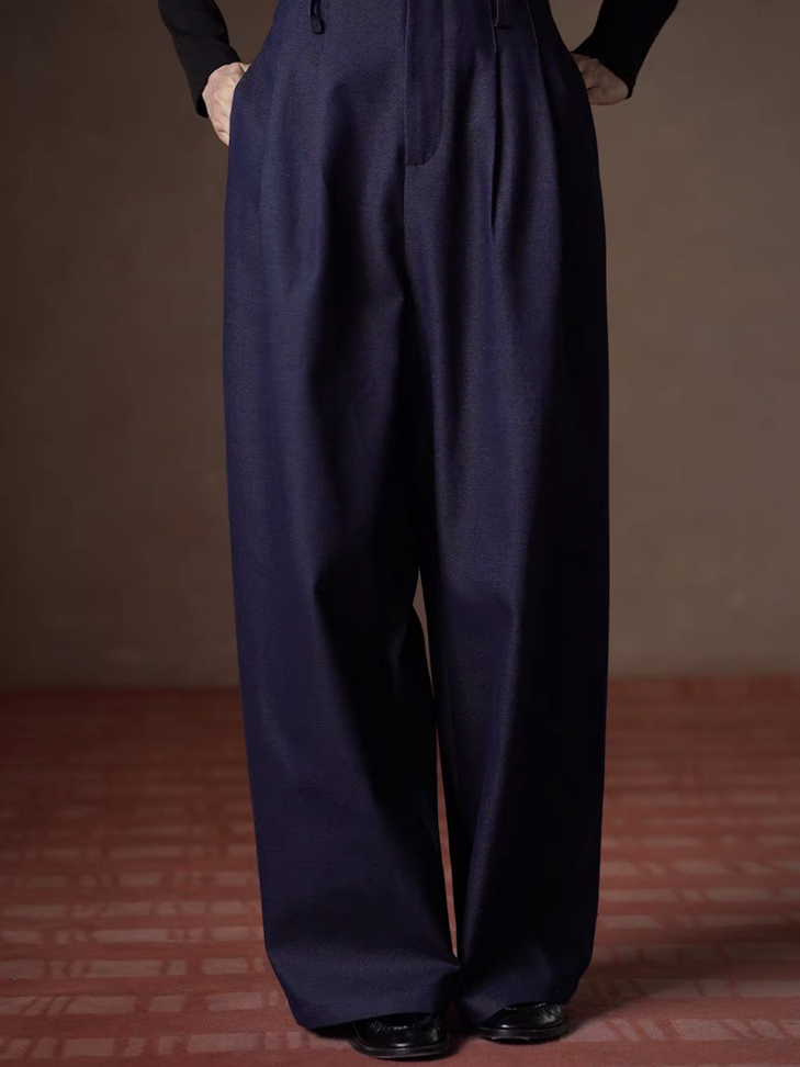 High waisted back elasticated tencel denim pleated straight pants 9