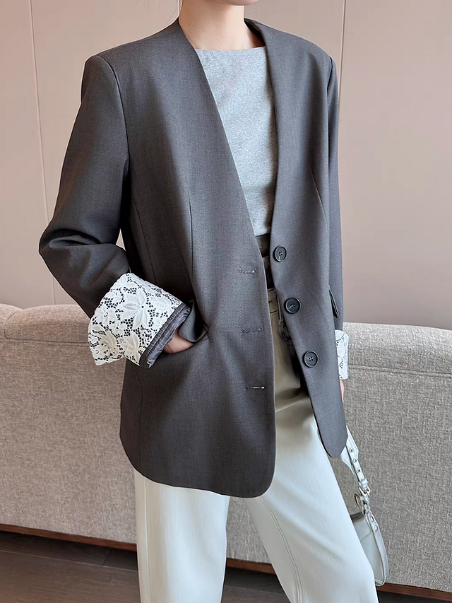 Inner ivory laced lined layer heather grey cotton rayon jacket 9