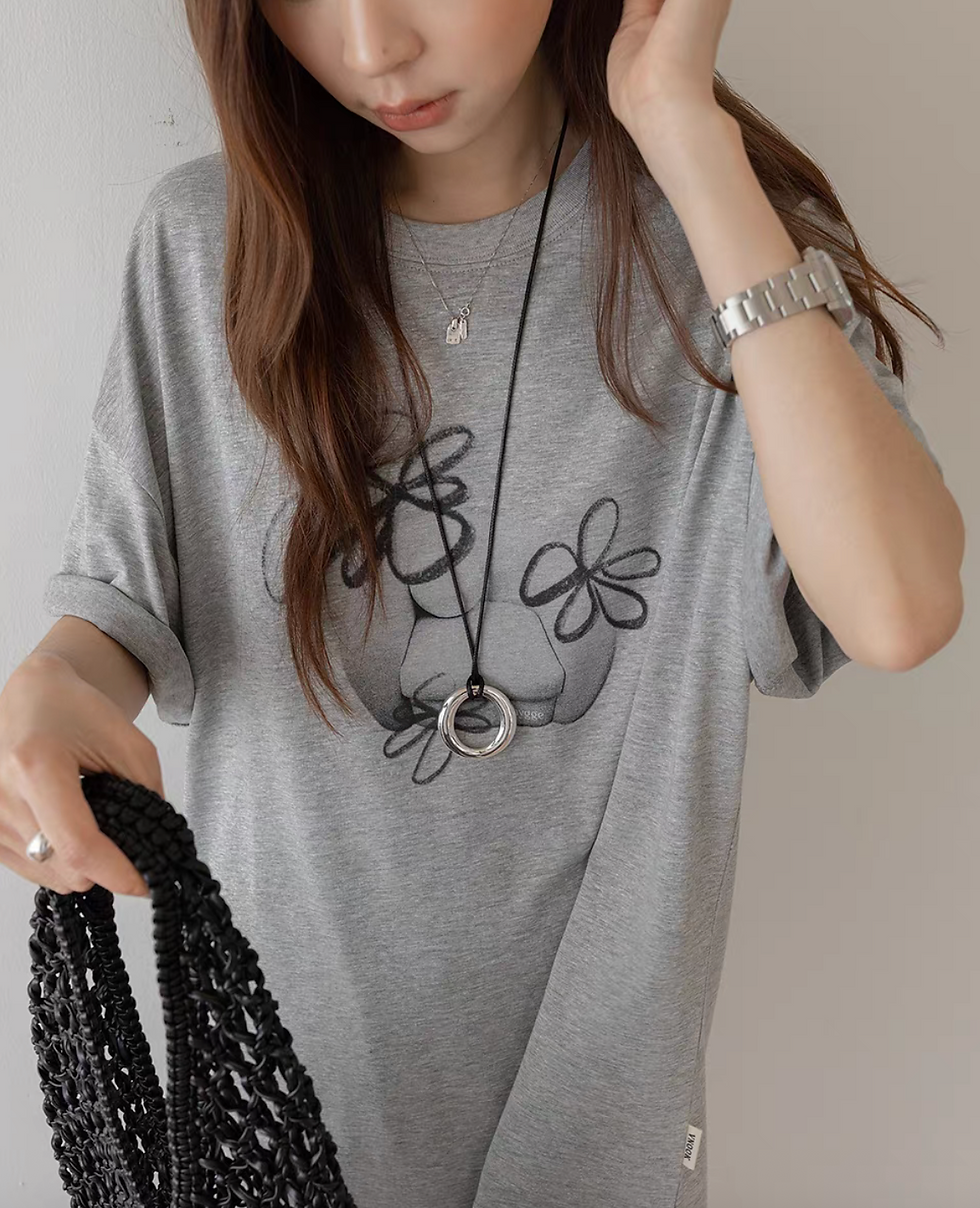 Thumbnail: Cotton lyocell crewneck floral print tee