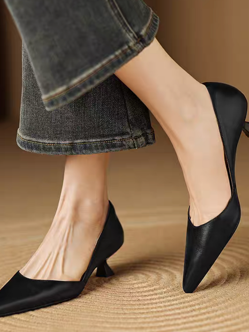 Pointy curved cut calf leather low heels 2