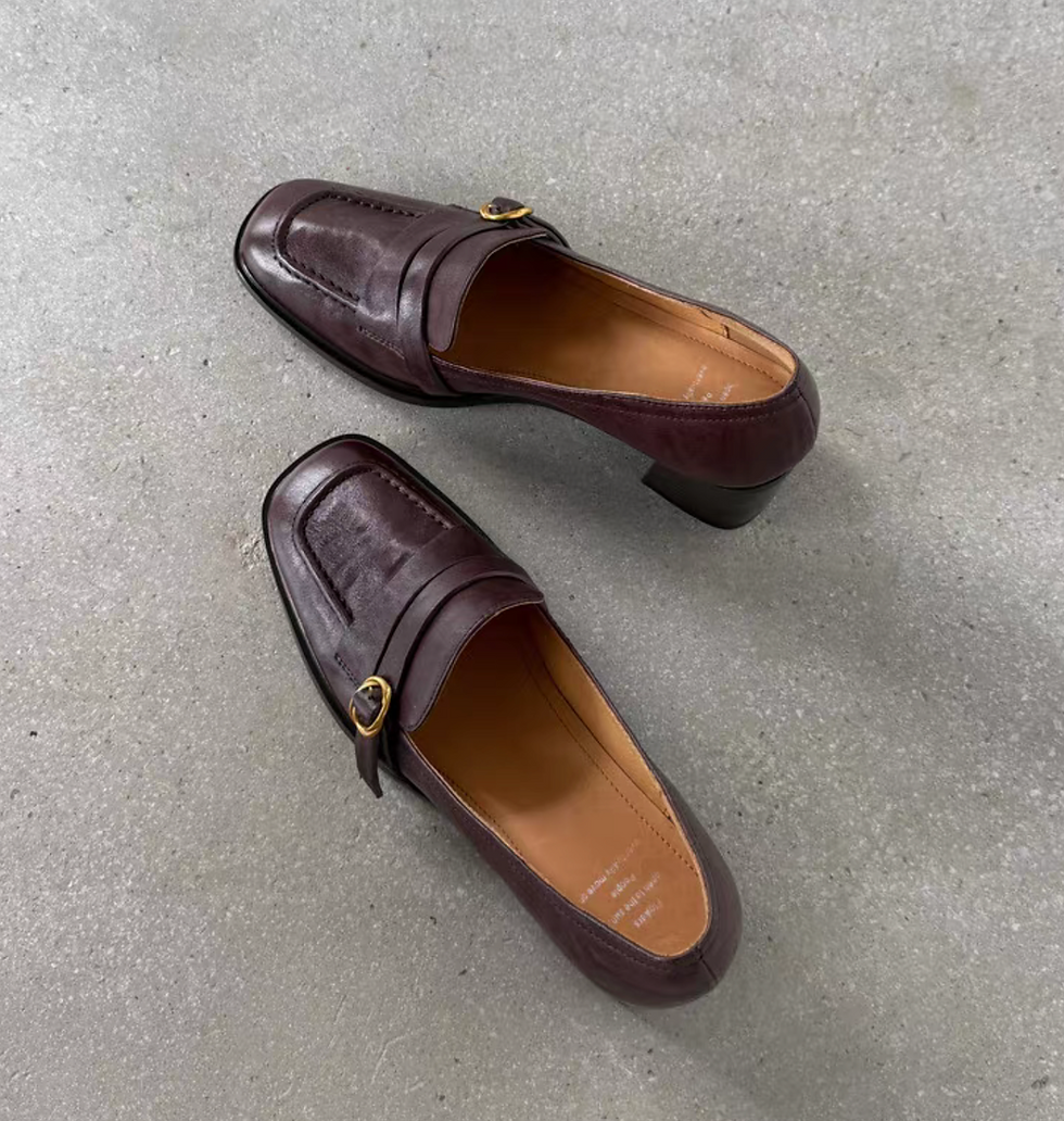 Thumbnail: Layered buckle strap calf leather low heels
