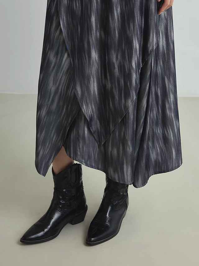 Layered watercolor blue satin poly asymmetric elasticated skirt 9