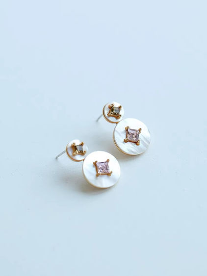 925 Silver alloy shell pink sparkles earrings 