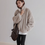 Thumbnail: Double sided faux fur fluffy sora beige collar strap cotton rayon jacket