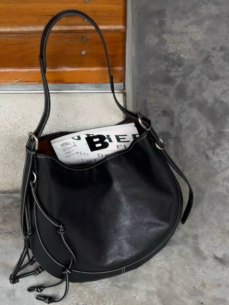 White stitched calf leather saddle handle + shoulder + crossbody bag 1